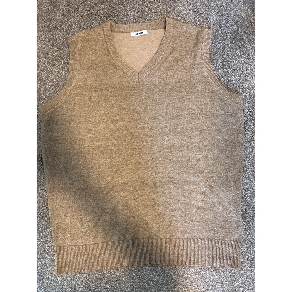 COOFANDY Sweater Vest Mens L Tan Excellent V-Neck Knit Sleeveless Pullover